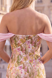 Pink Flower Off the Shoulder Bodycon Short Homecoming Dress