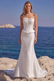 White Strapless Corset Satin Long Mermaid Wedding Dress