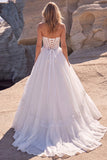White Sweetheart A-Line Corset Basque Waist Long Wedding Dress