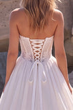 White Sweetheart A-Line Corset Basque Waist Long Wedding Dress