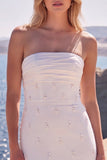 Mermaid Strapless White Beaded Long Wedding Dress with Bow