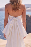 Mermaid Strapless White Beaded Long Wedding Dress with Bow