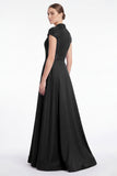 A-Line Black V-Neck Beaded Appliqued Mother Of the Bride Dress with Cap Sleeves