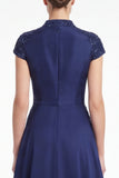 A-Line Black V-Neck Beaded Appliqued Mother Of the Bride Dress with Cap Sleeves