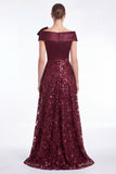 Burgundy Off the Shoulder A-Line Sequins Mother Of The Bride Dress with Bow
