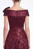 Burgundy Off the Shoulder A-Line Sequins Mother Of The Bride Dress with Bow