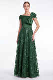 Burgundy Off the Shoulder A-Line Sequins Mother Of The Bride Dress with Bow