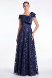 Burgundy Off the Shoulder A-Line Sequins Mother Of The Bride Dress with Bow