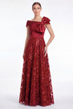 Burgundy Off the Shoulder A-Line Sequins Mother Of The Bride Dress with Bow