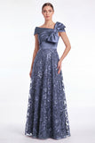 Burgundy Off the Shoulder A-Line Sequins Mother Of The Bride Dress with Bow
