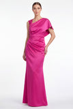 Pink Flower Satin Mermaid Ruched Printed Mother Of The Bride Dress