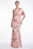 Pink Flower Satin Mermaid Ruched Printed Mother Of The Bride Dress