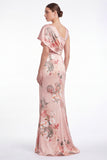 Pink Flower Satin Mermaid Ruched Printed Mother Of The Bride Dress