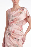 Pink Flower Satin Mermaid Ruched Printed Mother Of The Bride Dress