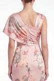 Pink Flower Satin Mermaid Ruched Printed Mother Of The Bride Dress