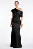 Pink Flower Satin One Shoulder Mermaid Ruched Maxi Dress