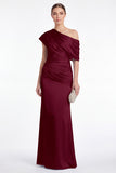 Pink Flower Satin One Shoulder Mermaid Ruched Maxi Dress