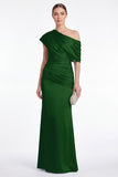 Pink Flower Satin One Shoulder Mermaid Ruched Maxi Dress