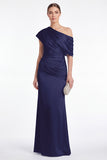 Pink Flower Satin One Shoulder Mermaid Ruched Maxi Dress