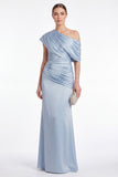 Pink Flower Satin One Shoulder Mermaid Ruched Maxi Dress
