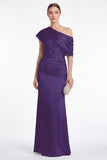 Pink Flower Satin One Shoulder Mermaid Ruched Maxi Dress
