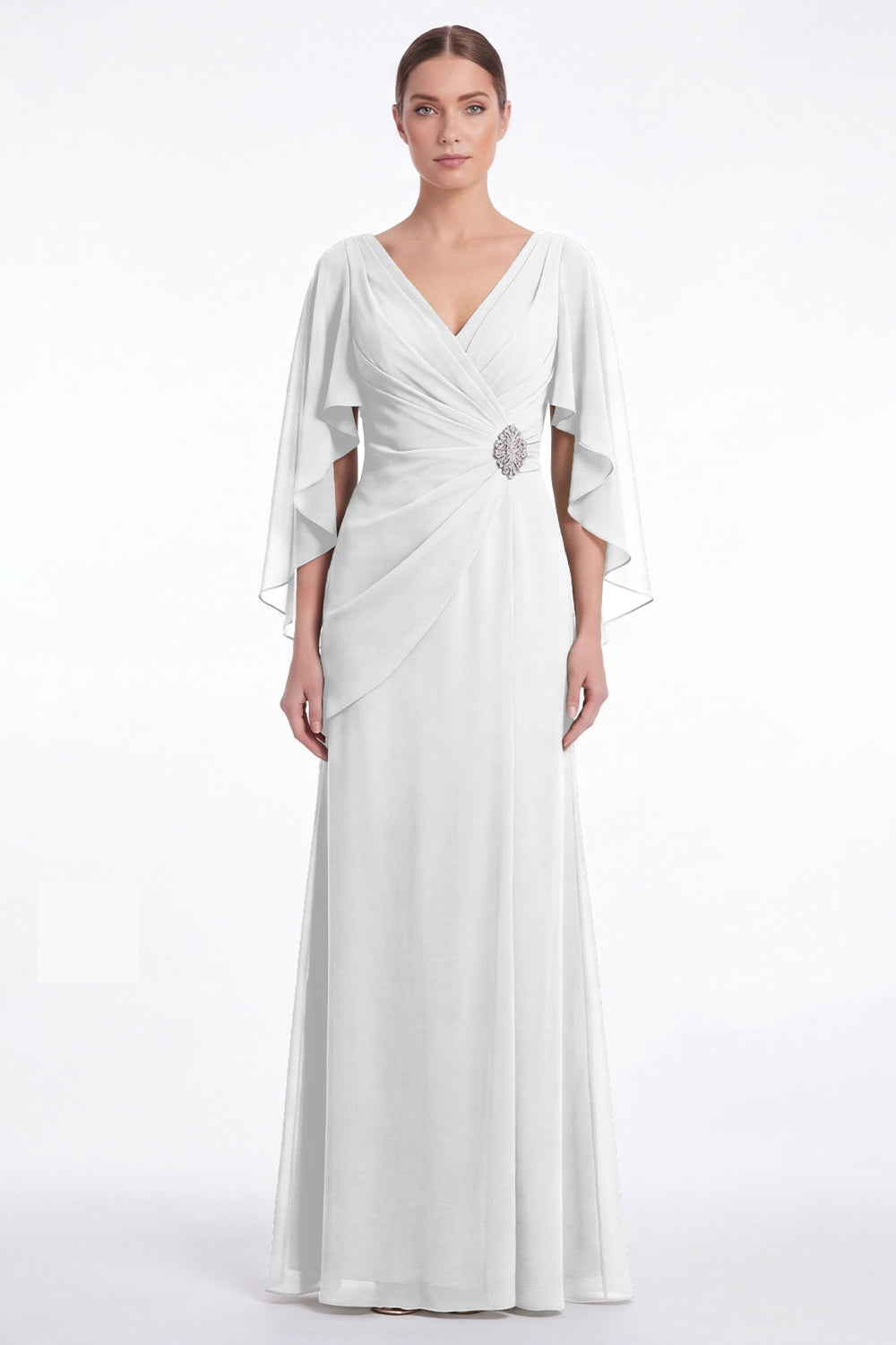 chiffon wrap cape sleeve maxi dress Ice Blue Chiffon Cape Sleeves Maxi Dress Alizua