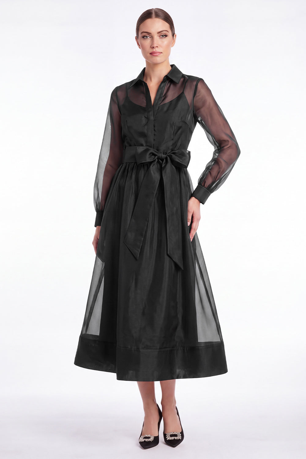 black a line midi dress with sleeves Black Long Sleeve A-Line Penni Midi Dress