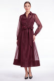 Dark Navy A-Line Long Sleeves Midi Dress with Belt