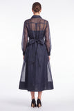 Dark Navy A-Line Long Sleeves Midi Dress with Belt