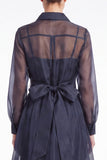Dark Navy A-Line Long Sleeves Midi Dress with Belt