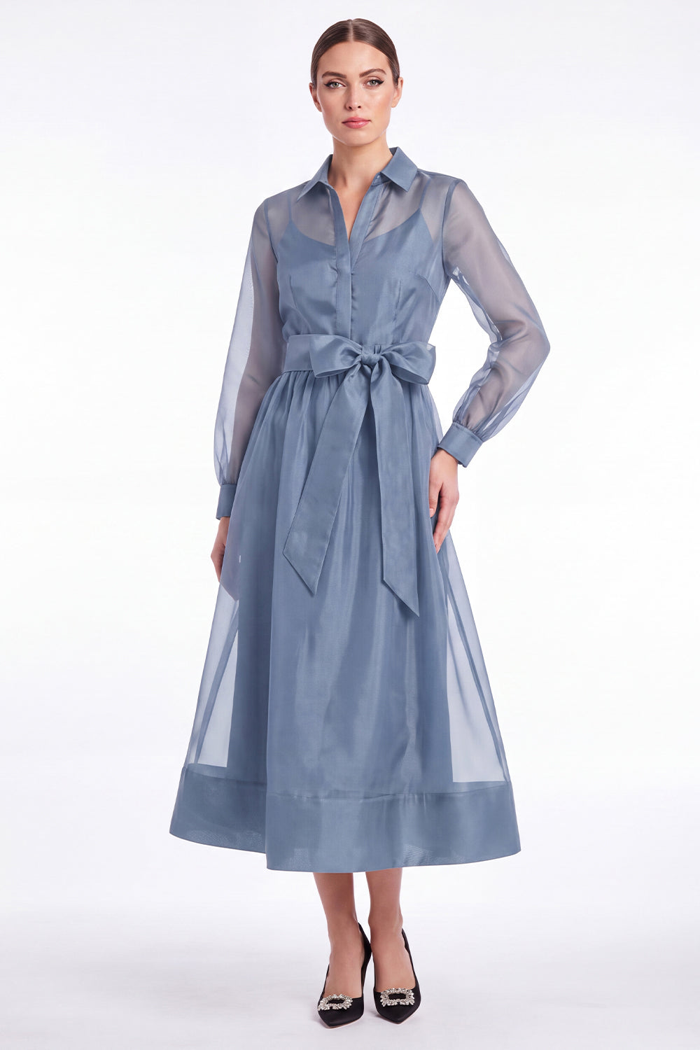 long sleeve midi dress with belt Elea Long Sleeve Midi Dress with Belt