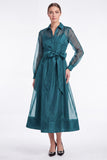 Dark Navy A-Line Long Sleeves Midi Dress with Belt