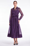 Dark Navy A-Line Long Sleeves Midi Dress with Belt