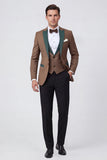 3 Piece Brown Peak Lapel One Button Men's Prom Suits