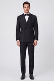 Black Shawl Lapel 2 Piece Double Breasted Men's Prom Suits with Beading