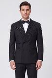Black Shawl Lapel 2 Piece Double Breasted Men's Prom Suits with Beading