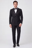 2 Piece Black Double Breasted Peak Lapel Men's Prom Suits with Beading
