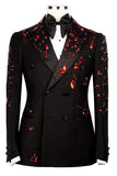2 Piece Black Double Breasted Peak Lapel Men's Prom Suits with Beading