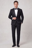 2 Piece Black Peak Lapel One Button Appliqued Men's Prom Suits with Beading