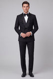 Shawl Lapel 2 Piece Black Double Breasted Beaded Men's Prom Suits