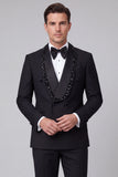 Shawl Lapel 2 Piece Black Double Breasted Beaded Men's Prom Suits