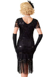 Green Golden V-Neck Short Sheer Sleeves Sequins Bodycon 1920S Dress with Fringe