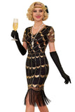 Green Golden V-Neck Short Sheer Sleeves Sequins Bodycon 1920S Dress with Fringe