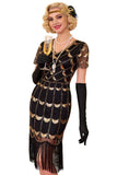 Green Golden V-Neck Short Sheer Sleeves Sequins Bodycon 1920S Dress with Fringe