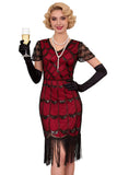 Green Golden V-Neck Short Sheer Sleeves Sequins Bodycon 1920S Dress with Fringe