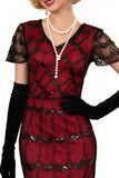 Green Golden V-Neck Short Sheer Sleeves Sequins Bodycon 1920S Dress with Fringe