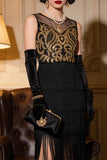Gold Embroidered Flapper Tiered Fringe Great Gatsby 1920s Party Dress