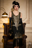 Vintage Black Gold Sequin Flapper Great Gatsby 1920s Party Dress