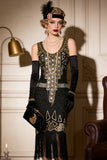 Vintage Black Gold Sequin Flapper Great Gatsby 1920s Party Dress