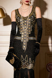 Vintage Black Gold Sequin Flapper Great Gatsby 1920s Party Dress